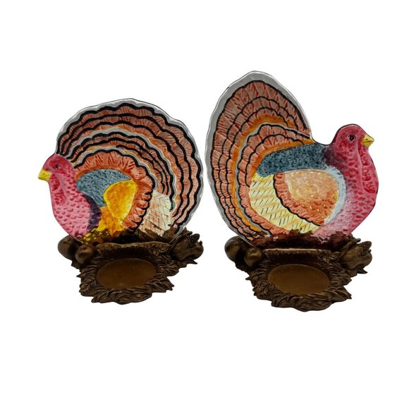 Grasslands Road Thanksgiving Turkey Candleholders Colorful Glass & Resin - Picture 3 of 4